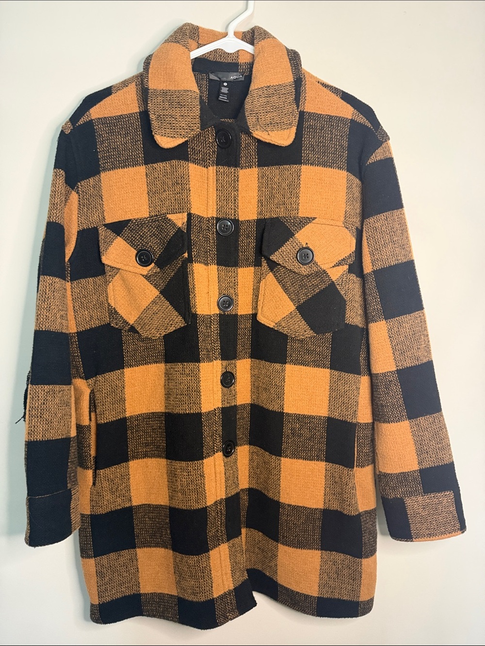 Aqua Black & Mustard Buffalo Plaid Pea Coat